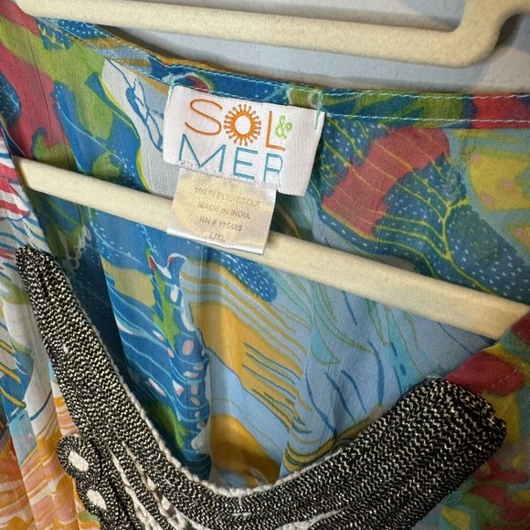 Women’s Swimsuit Coverup Size Large/XL Butterfly Colorful Print Long Beaded - Picture 4 of 8